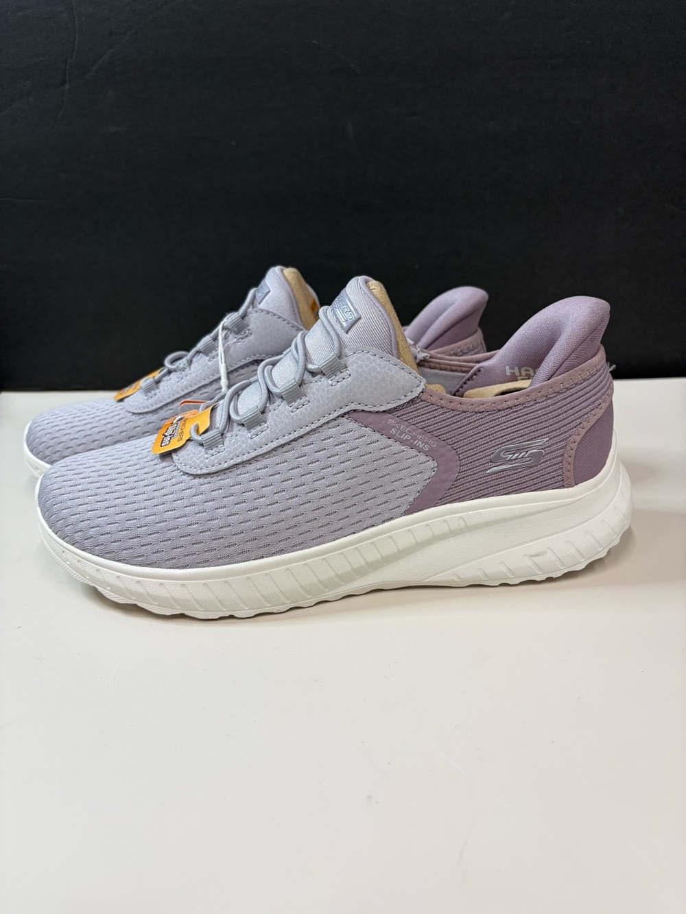 Skechers Light Lavender Knit Slip-On Sneakers with White Sole - Picture 3 of 6